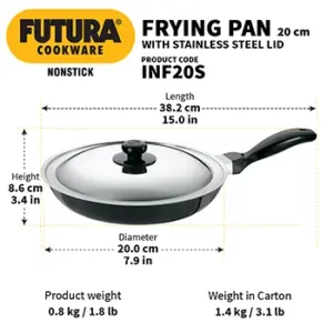 Induction Compatible Nonstick Frying Pan 20 cm with Stainless Steel Lid (3.25 mm Thick) (INF20S) image 3