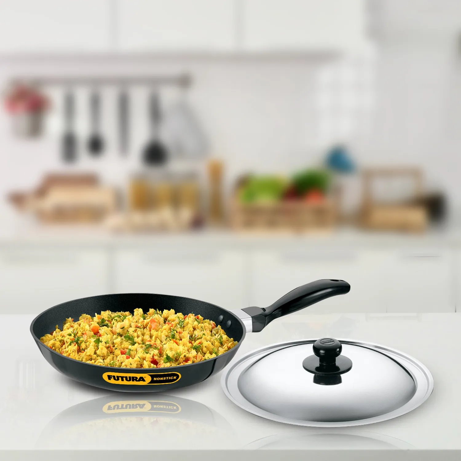 Induction Compatible Nonstick Frying Pan 24 cm with Stainless Steel Lid (3.25 mm Thick) (INF24S)