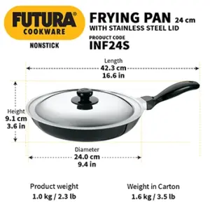Induction Compatible Nonstick Frying Pan 24 cm with Stainless Steel Lid (3.25 mm Thick) (INF24S) image 3