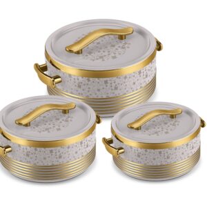 Milton Insignia Insulated Casserole | Double-Wall Hot & Cold Retention, Sturdy Stackable Build | Multiple Sizes - Beige, Jr Set of 3 - 400 ml/ 750 ml/ 1250 ml