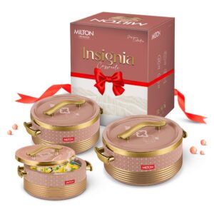 Milton Insignia Insulated Casserole | Double-Wall Hot & Cold Retention, Sturdy Stackable Build | Multiple Sizes - Brown, Jr Set of 3 - 400 ml/ 750 ml/ 1250 ml