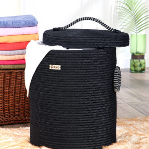 Pano Solid Multi-Purpose Laundry Basket with Lid, 15×15×18 in | Foldable Storage Hamper - Black
