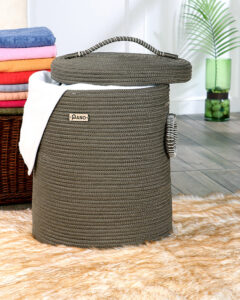 Pano Solid Multi-Purpose Laundry Basket with Lid, 15×15×18 in | Foldable Storage Hamper – Brown