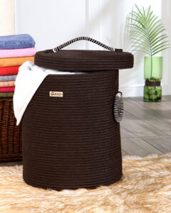 Pano Solid Multi-Purpose Laundry Basket with Lid, 15×15×18 in | Foldable Storage Hamper – Chocolate
