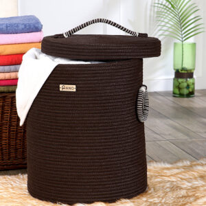 Pano Solid Multi-Purpose Laundry Basket with Lid, 15×15×18 in | Foldable Storage Hamper - Chocolate