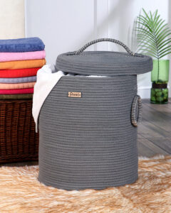 Pano Solid Multi-Purpose Laundry Basket with Lid, 15×15×18 in | Foldable Storage Hamper – Grey