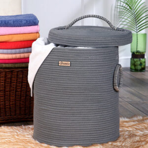Pano Solid Multi-Purpose Laundry Basket with Lid, 15×15×18 in | Foldable Storage Hamper - Grey