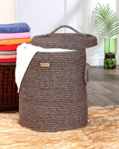 Pano Tri-Colour Multi-Purpose Laundry Basket with Lid, 15×15×18 in | Foldable Storage Hamper – Brown