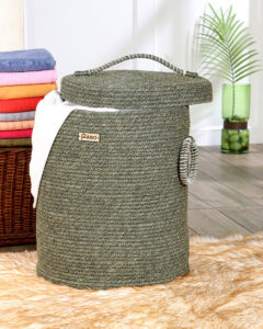 Pano Tri-Colour Multi-Purpose Laundry Basket with Lid, 15×15×18 in | Foldable Storage Hamper – Green