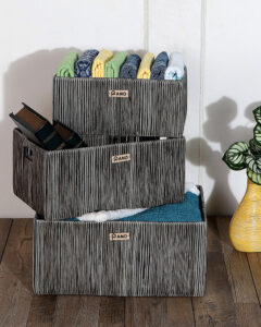 Pano Madisson Wicker Storage Basket | Multipurpose Home & Shelf Organiser (3 Sizes) – Dark Grey, Set of 3