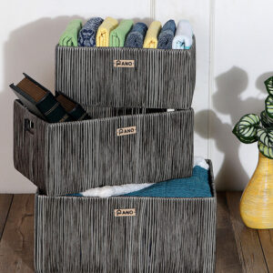 Pano Madisson Wicker Storage Basket | Multipurpose Home & Shelf Organiser (3 Sizes) - Dark Grey, Set of 3