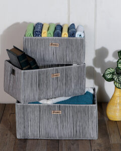 Pano Madisson Wicker Storage Basket | Multipurpose Home & Shelf Organiser (3 Sizes) – Silver, Set of 3