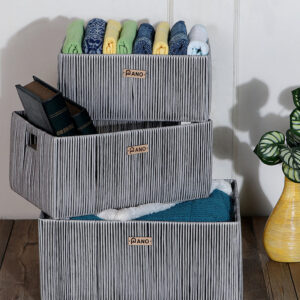 Pano Madisson Wicker Storage Basket | Multipurpose Home & Shelf Organiser (3 Sizes) - Silver, Set of 3