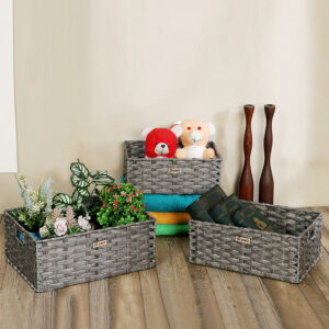 Pano Hudson Wicker Storage Basket | Multipurpose Home & Shelf Organiser (3 Sizes) - Iron Grey, Set of 3