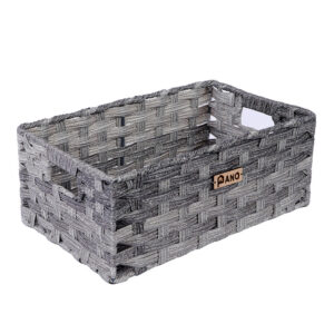 Pano Hudson Wicker Storage Basket | Multipurpose Home & Shelf Organiser (3 Sizes) - Iron Grey, 43 × 30 × 17 cm