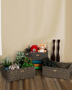 Pano Hudson Wicker Storage Basket | Multipurpose Home & Shelf Organiser (3 Sizes) – Wood Brown, Set of 3