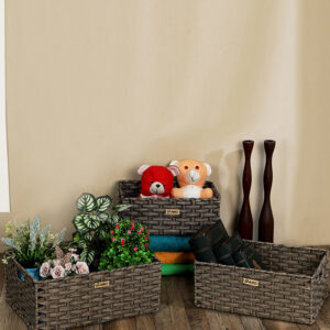 Pano Hudson Wicker Storage Basket | Multipurpose Home & Shelf Organiser (3 Sizes) - Wood Brown, Set of 3