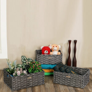 Pano Hudson Wicker Storage Basket | Multipurpose Home & Shelf Organiser (3 Sizes) - Mud Brown, Set of 3