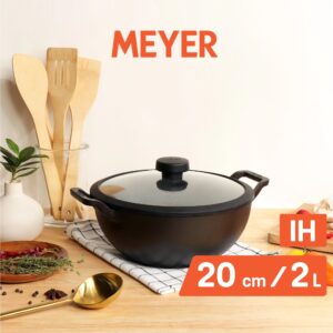 Meyer Pre-Seasoned Cast Iron Deep Kadai / Wok with Glass Lid | 20 & 24 cm | Naturally Non-Stick, Induction & Gas image 2