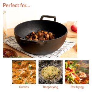 Meyer Pre-Seasoned Cast Iron Deep Kadai / Wok with Glass Lid | 20 & 24 cm | Naturally Non-Stick, Induction & Gas image 4