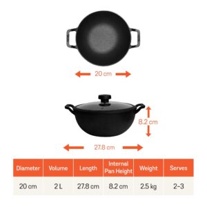 Meyer Pre-Seasoned Cast Iron Deep Kadai / Wok with Glass Lid | 20 & 24 cm | Naturally Non-Stick, Induction & Gas image 6