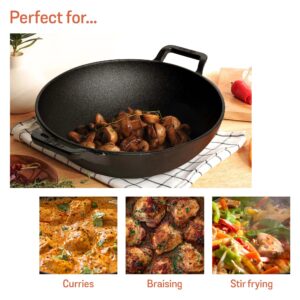 Meyer Pre-Seasoned Cast Iron Shallow Kadai with Glass Lid | 20–30 cm | Naturally Non-Stick, Induction & Gas image 3