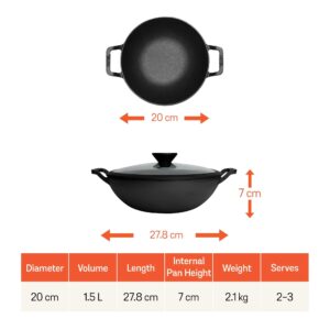 Meyer Pre-Seasoned Cast Iron Shallow Kadai with Glass Lid | 20–30 cm | Naturally Non-Stick, Induction & Gas image 2