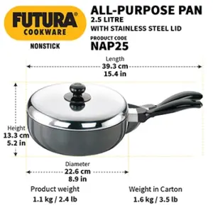Nonstick All Purpose Pan 2.5 Litre with Stainless Steel Lid (3.25 mm Thick) (NAP25) image 3