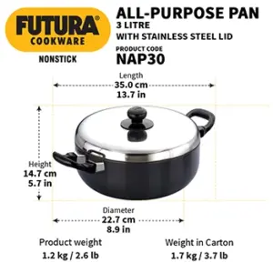 Nonstick All Purpose Pan 3 Litre with Stainless Steel Lid (3.25 mm Thick) (NAP30) image 3
