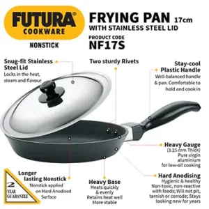 Nonstick Frying Pan 17 cm with Stainless Steel Lid (3.25 mm Thick) (NF17S) image 2