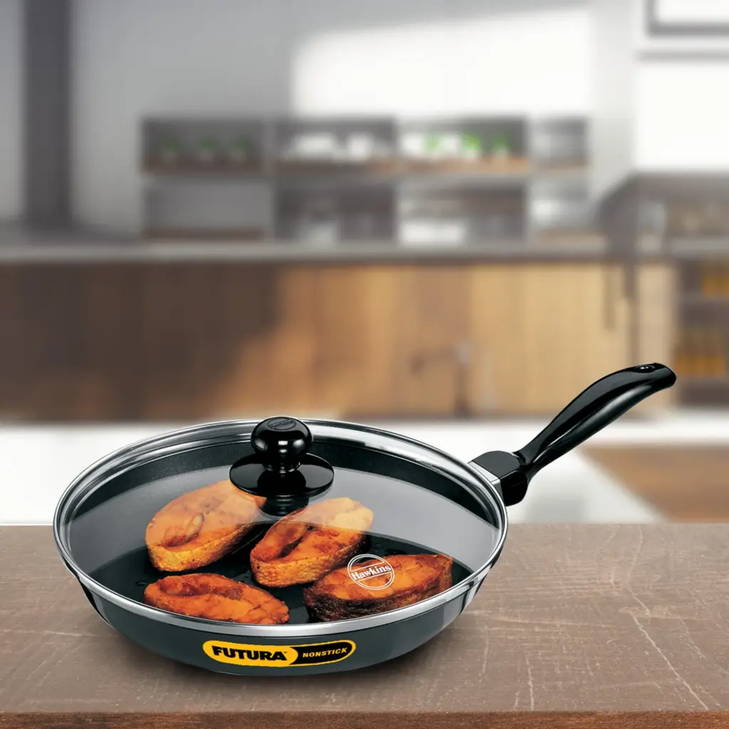 Nonstick Frying Pan 24 cm with Glass Lid (3.25 mm Thick) (NF24G) — Bihari Di Hatti