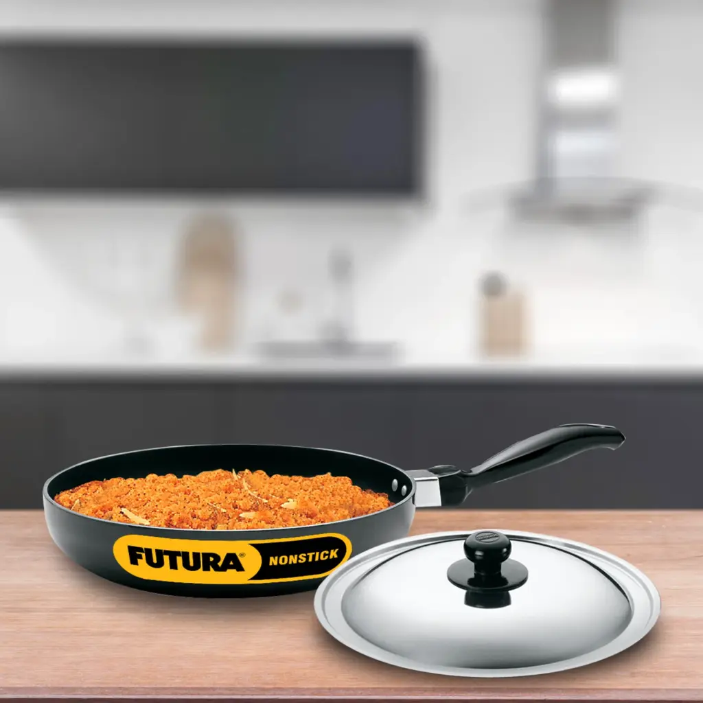 Nonstick Frying Pan 24 cm with Stainless Steel Lid (Rounded Sides, 3.25 mm Thick) (NF24RS) — Bihari Di Hatti