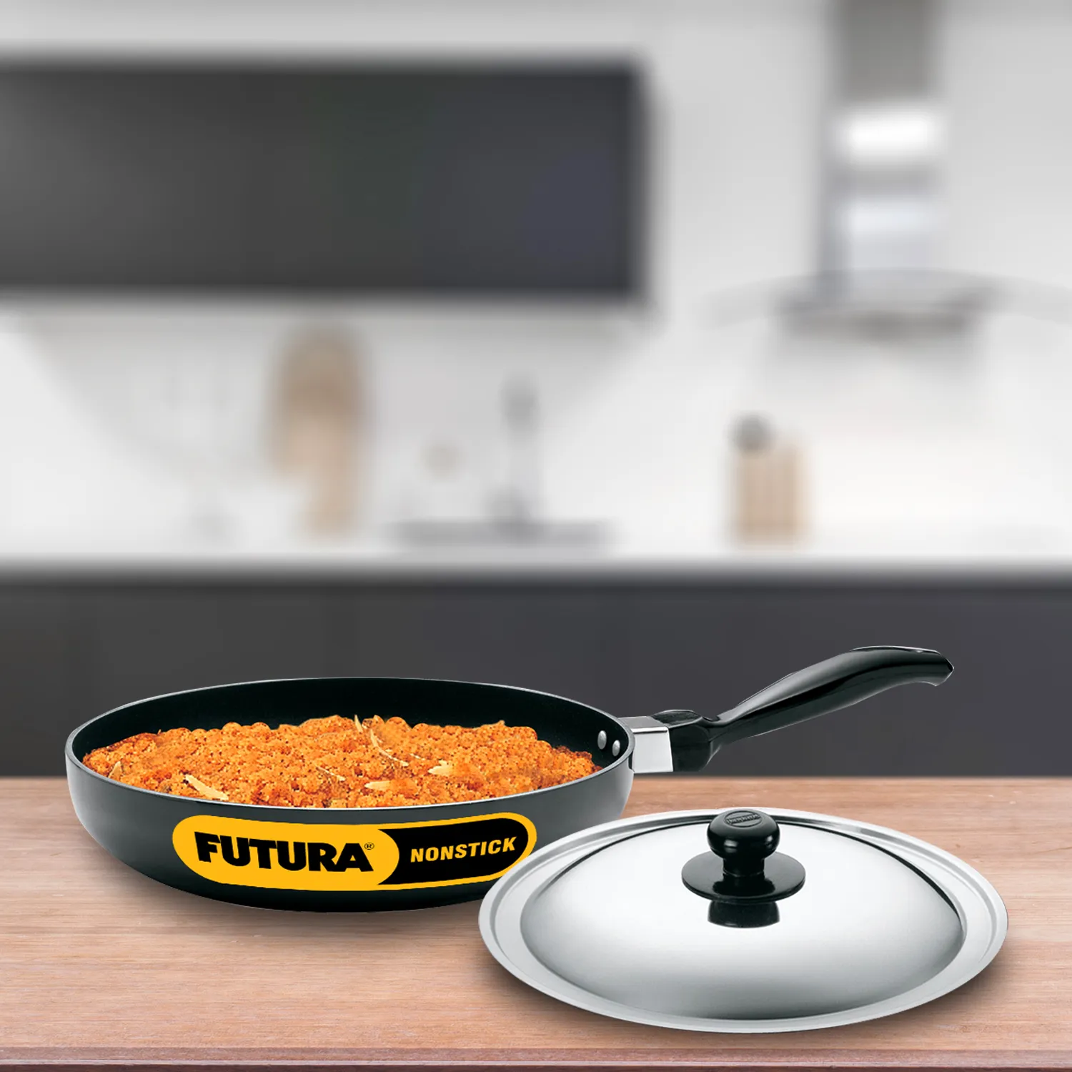 Nonstick Frying Pan 24 cm with Stainless Steel Lid (Rounded Sides, 3.25 mm Thick) (NF24RS)