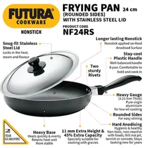 Nonstick Frying Pan 24 cm with Stainless Steel Lid (Rounded Sides, 3.25 mm Thick) (NF24RS) image 2