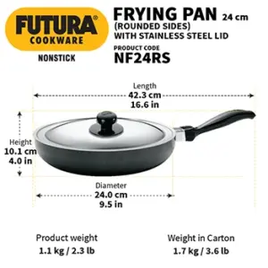 Nonstick Frying Pan 24 cm with Stainless Steel Lid (Rounded Sides, 3.25 mm Thick) (NF24RS) image 3
