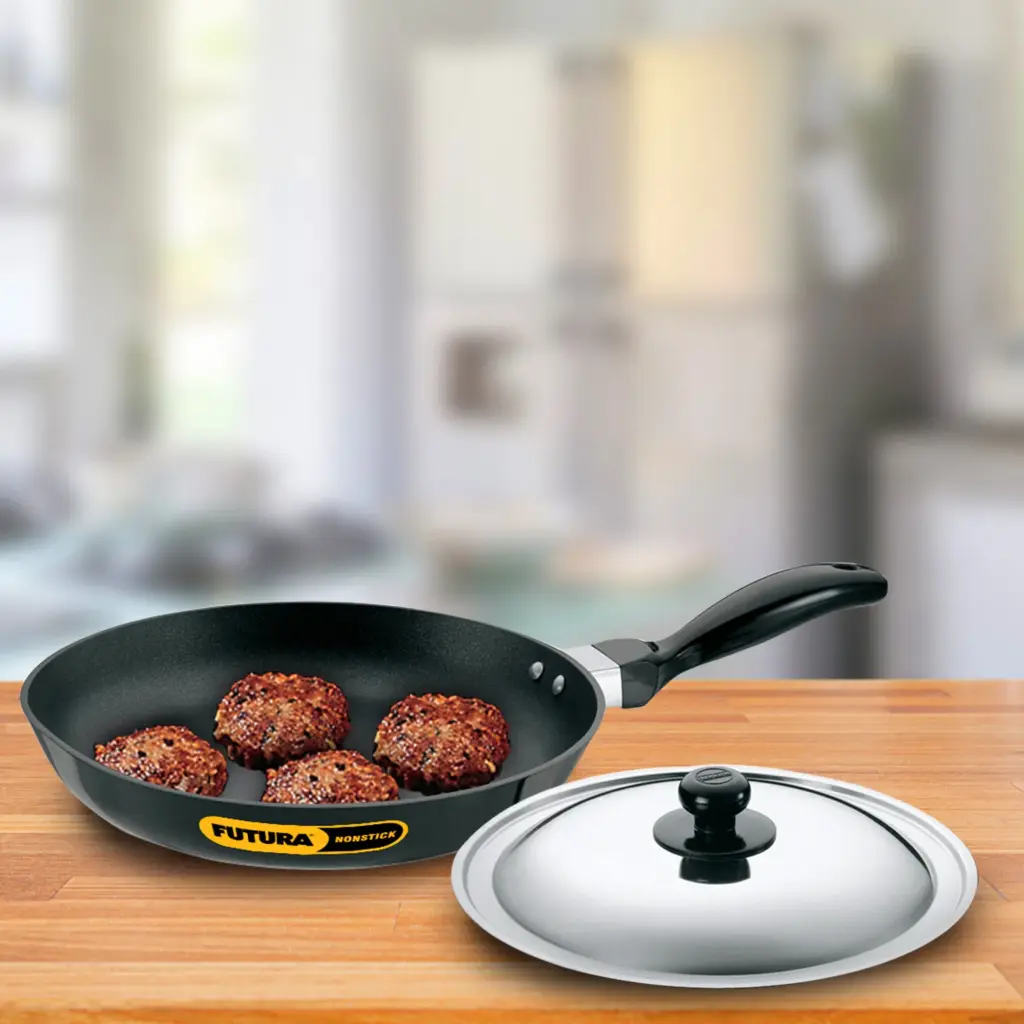 Nonstick Frying Pan 24 cm with Stainless Steel Lid (3.25 mm Thick) (NF24S) — Bihari Di Hatti