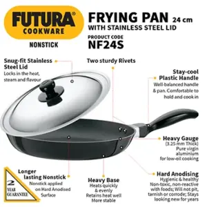 Nonstick Frying Pan 24 cm with Stainless Steel Lid (3.25 mm Thick) (NF24S) image 2