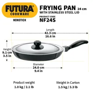 Nonstick Frying Pan 24 cm with Stainless Steel Lid (3.25 mm Thick) (NF24S) image 3