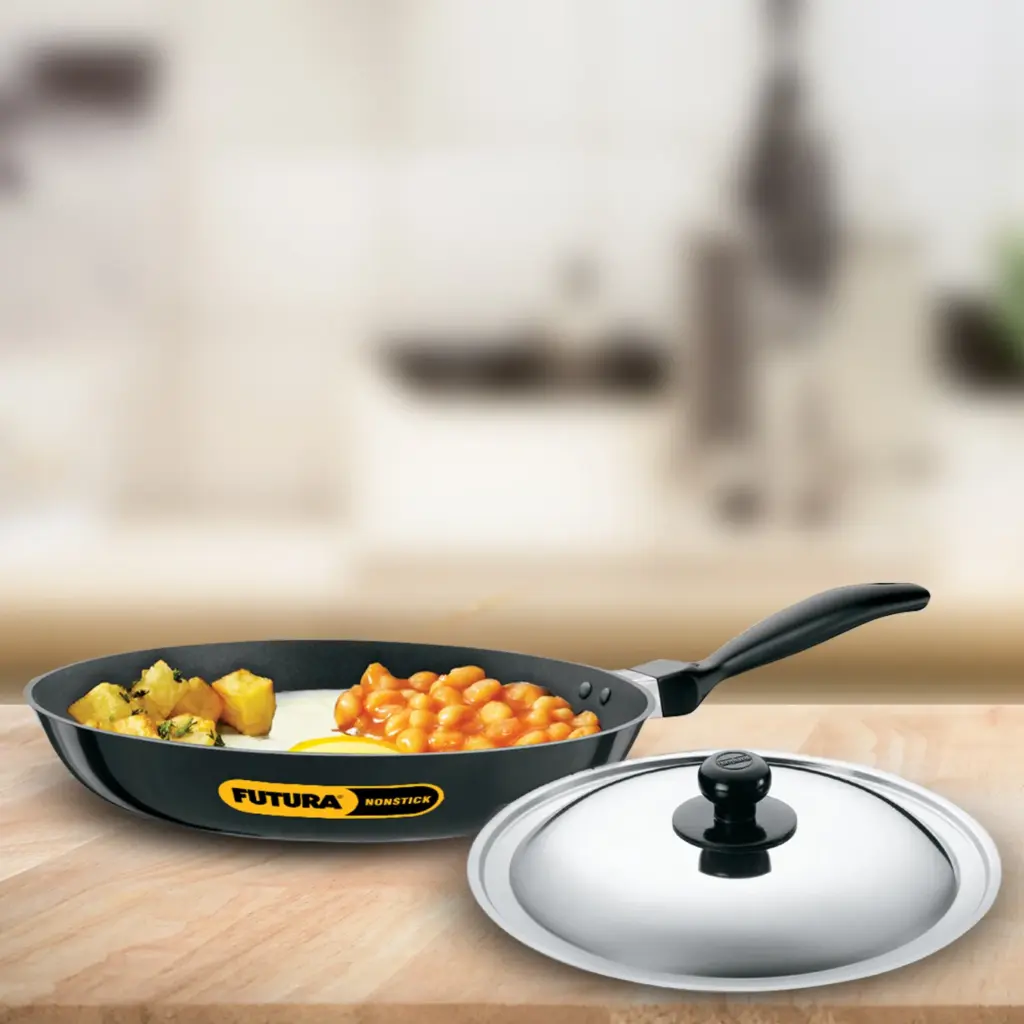Nonstick Frying Pan 28 cm with Stainless Steel Lid (3.25 mm Thick) (NF28S) — Bihari Di Hatti