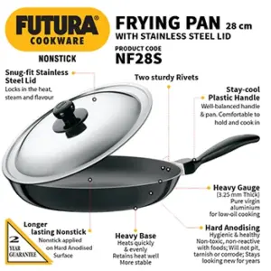 Nonstick Frying Pan 28 cm with Stainless Steel Lid (3.25 mm Thick) (NF28S) image 2