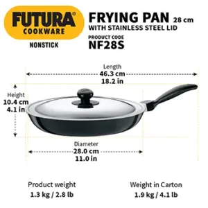Nonstick Frying Pan 28 cm with Stainless Steel Lid (3.25 mm Thick) (NF28S) image 3