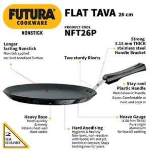 Nonstick Flat Tava 26 cm (Plastic Handle, 4.88 mm Thick) (NFT26P) image 2