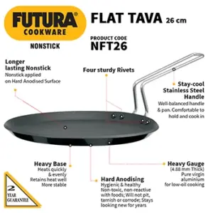 Hawkins Futura 26cm Nonstick Flat Tava SS Handle image 2