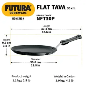 Nonstick Flat Tava 30 cm (Plastic Handle, 4.88 mm Thick) (NFT30P) image 3