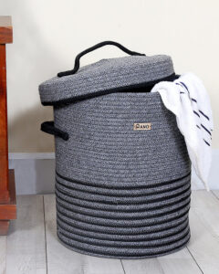 Pano Multi-Purpose Laundry Basket with Lid, 15×15×18 in | Foldable Storage Hamper – Charcoal
