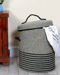 Pano Multi-Purpose Laundry Basket with Lid, 15×15×18 in | Foldable Storage Hamper – Lite Grey