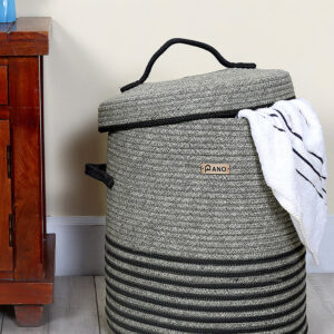 Pano Multi-Purpose Laundry Basket with Lid, 15×15×18 in | Foldable Storage Hamper - Lite Grey