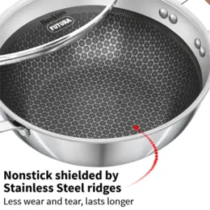 Induction Compatible SS Tri-ply Shielded Nonstick Deep Kadhai 2.5 Litre with Glass Lid (NSDK25G) image 2