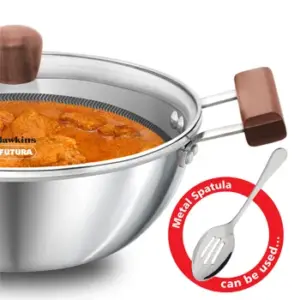 Induction Compatible SS Tri-ply Shielded Nonstick Deep Kadhai 2.5 Litre with Glass Lid (NSDK25G) image 3
