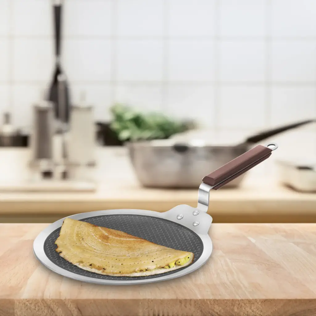 Induction Compatible SS Tri-ply Dosa Tava with Shielded Nonstick 28 cm (NSDT28) — Bihari Di Hatti